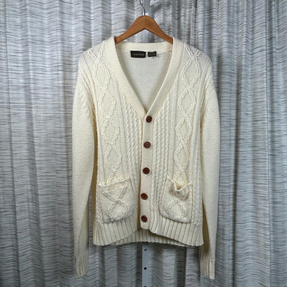 Lazarus Cream Cable Knit Button‎ Front Cardigan Sweater Men's Size L